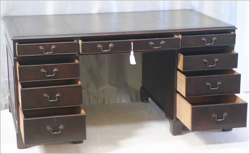 2064 Antique Edwardian Mahogany Pedestal Desk (6)